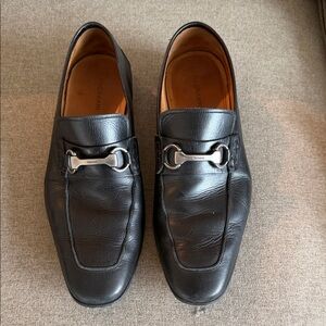 Magnanni Black Leather Loafers with Silver Detail